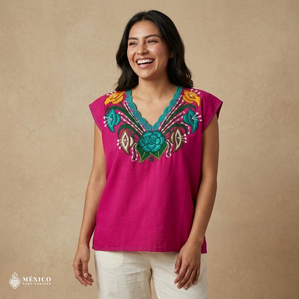 Traditional Mexican Huipil Blouse – Handmade Embroidered Manta Top